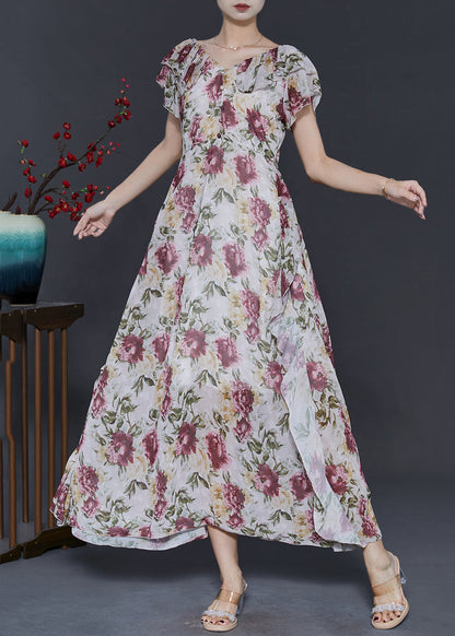 Diy Apricot Ruffled Print Chiffon Dresses Summer