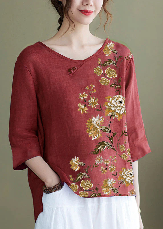 Diy Purple Embroideried Side Open Half Sleeve Top