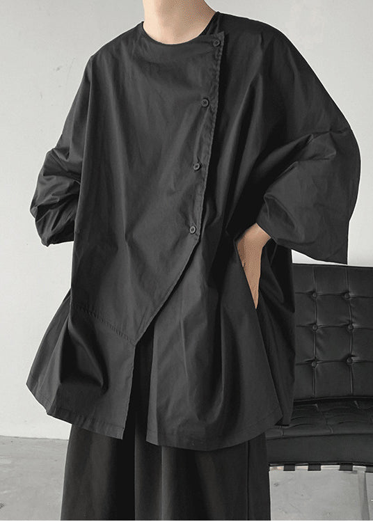 Black Asymmetrical Oversized Cotton Shirts Spring