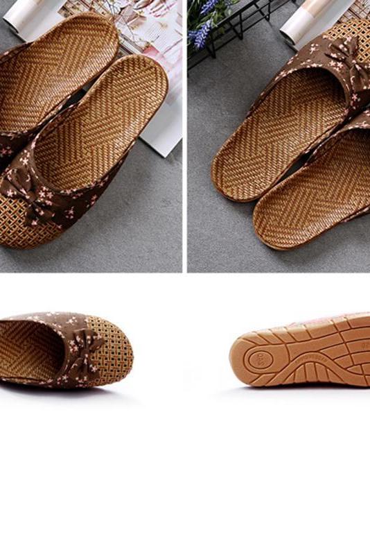 Bowknot Splicing Linen Slippers