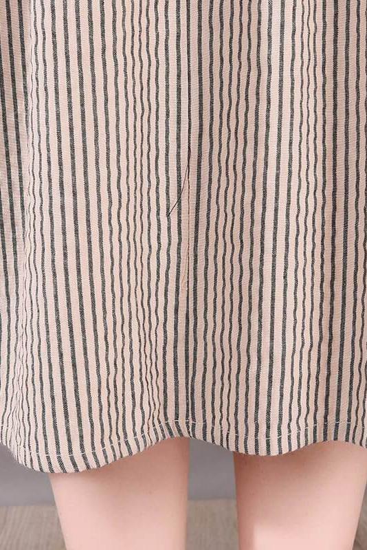 Cotton Irregular Stripes Short Sleeve Midi Dress