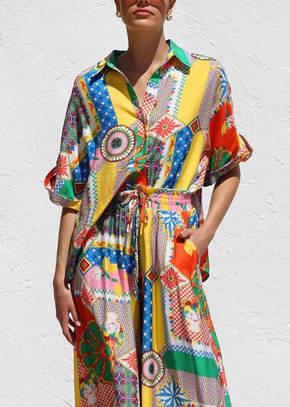 Print Shirts and Maxi Skirts Two Piece Set Short Sleeve