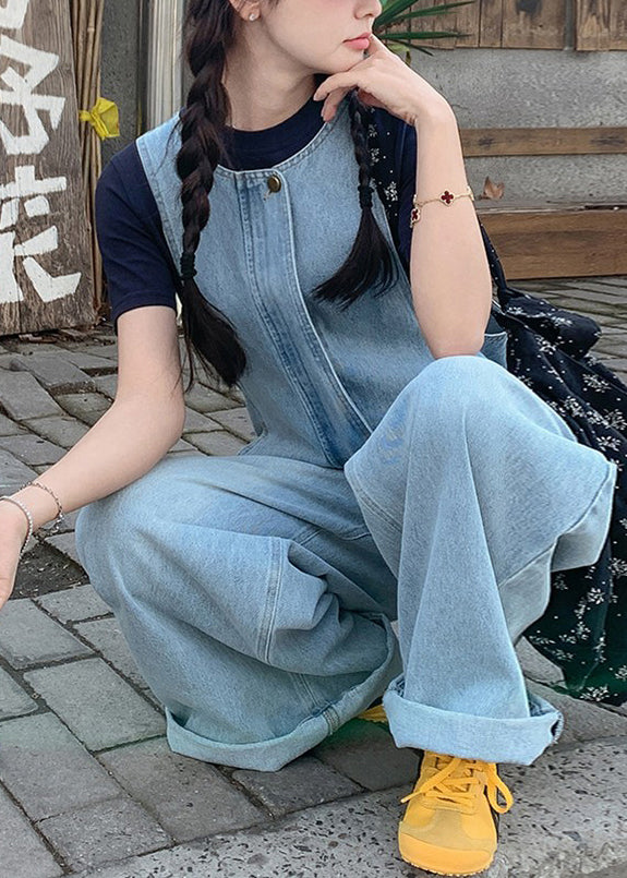 New Blue T-shirt and Denim Jumpsuit Set Summer