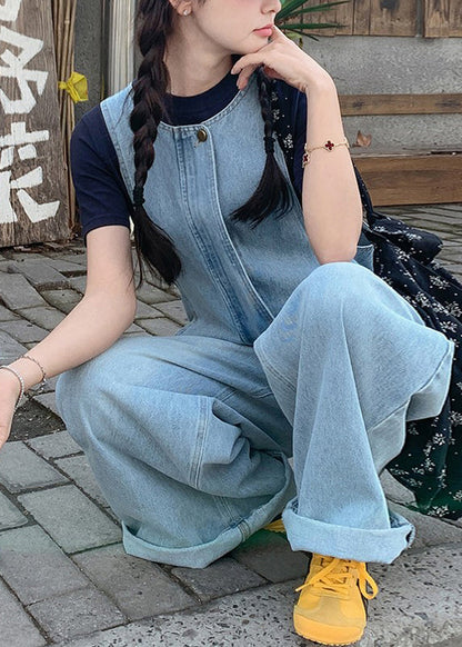 New Blue T-shirt and Denim Jumpsuit Set Summer