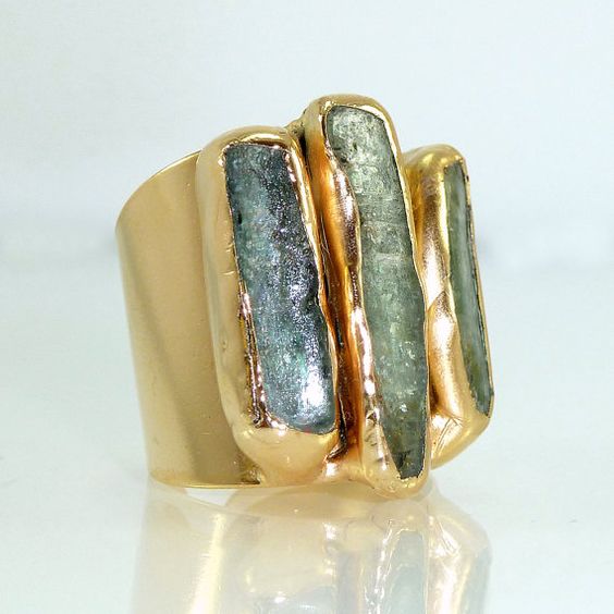 Green Blue Golden Forged Ring
