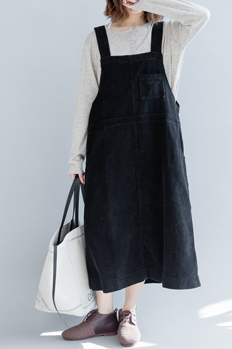 Loose Corduroy Strap Dresses Fall Outfits