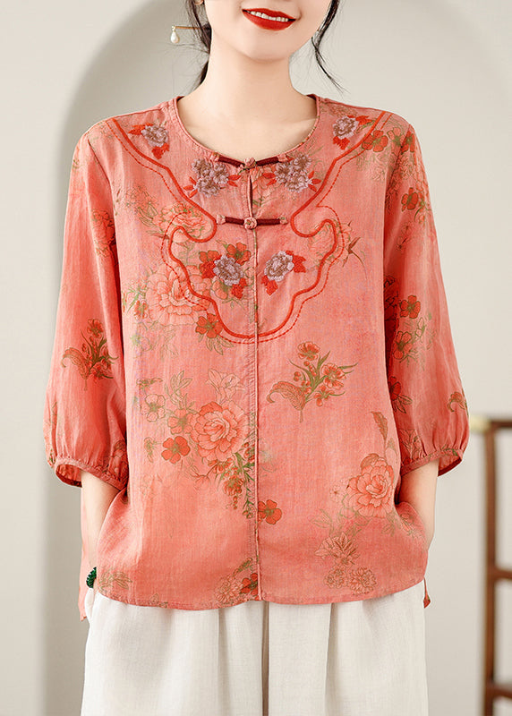 Orange Patchwork Low High Design Shirt Summer