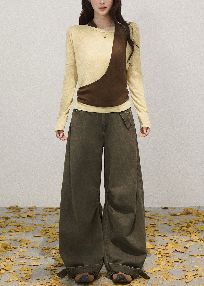 Yellow Asymmetrical Cotton One Shoulder Tops Fall