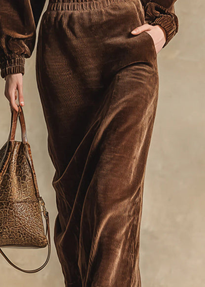 Boutique Chocolate Zip Up Tops and Skirts Cotton Two Pieces Set Fall