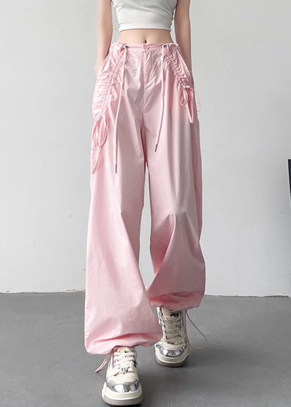 Rose High Waist Pockets Drawstring Straight Pants