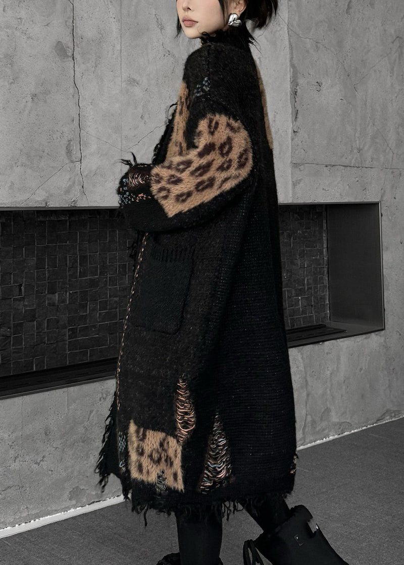 Black Print Patchwork Cotton Knit Cardigan Fall