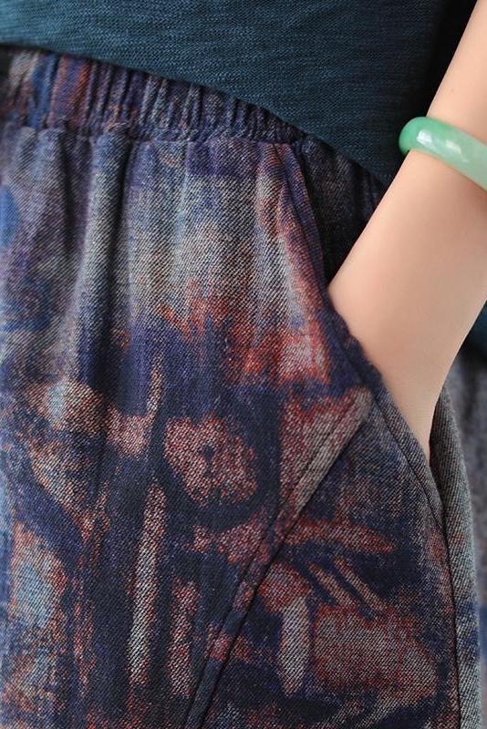 Retro Print Elastic Waist Wild Skirt