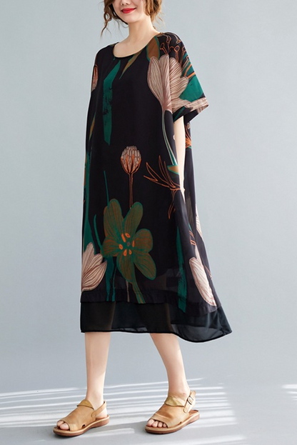 -summer Print Patchwork Dress Short Sleeve Dress
