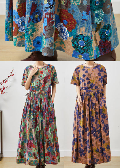 Blue Cinched Exra Large Hem Cotton Dress Summer