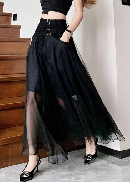 Black Sashes Pockets Tulle a Line Skirts Summer