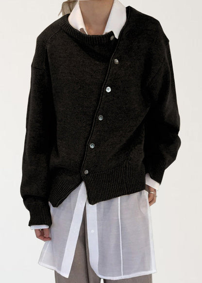 Camel Asymmetrical Design Knit Sweaters Autumn
