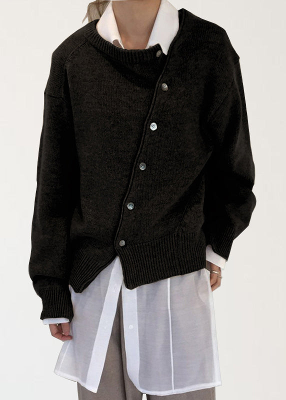 Camel Asymmetrical Design Knit Sweaters Autumn