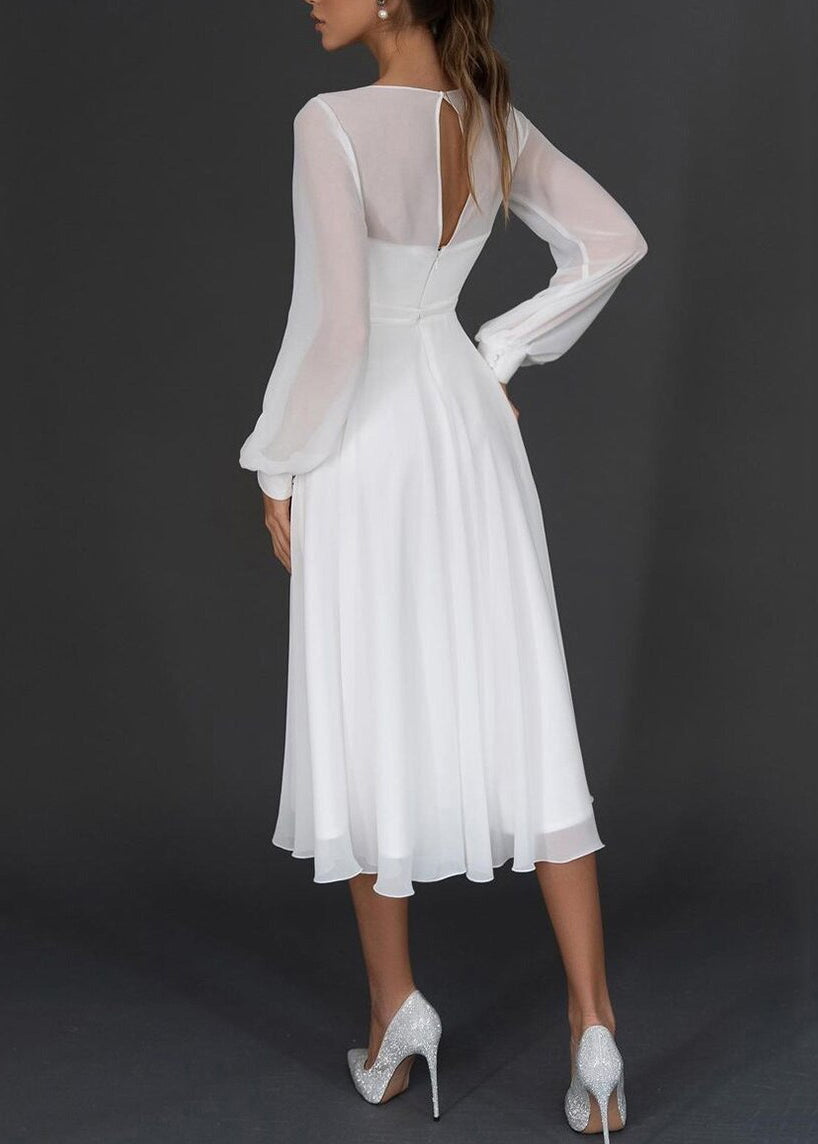 Boutique White V Neck Wrinkled Chiffon Dress Summer