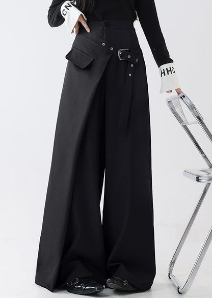 Original Black Asymmetrical High Waist Spandex Pants Fall