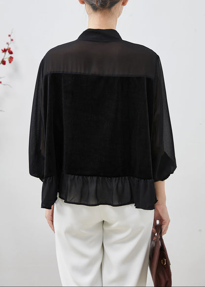 Black Tasseled Patchwork Chiffon Shirts Spring