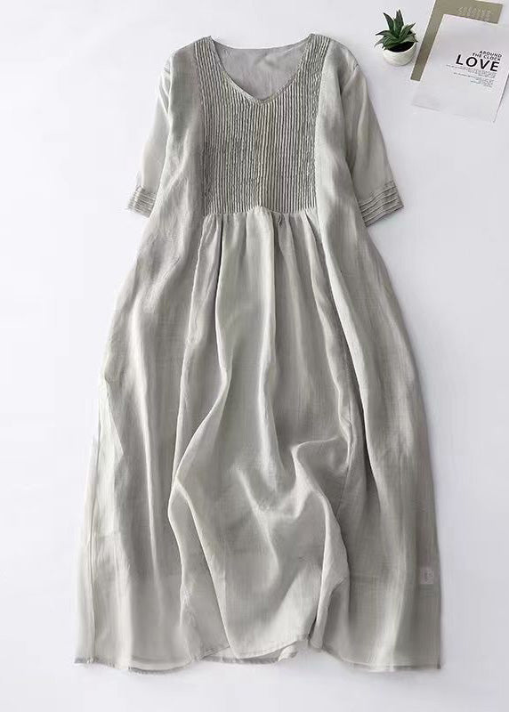 Simple Apricot V Neck Cotton Long Dresses Summer