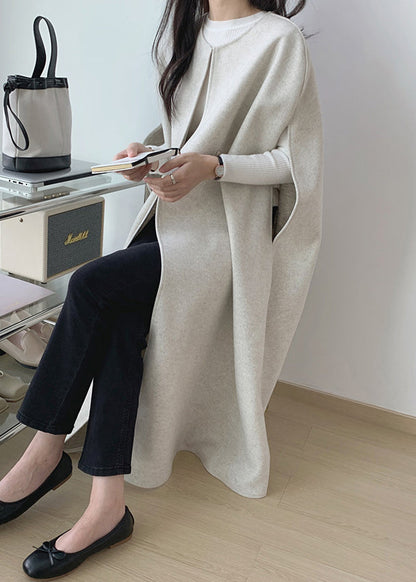 Beige Woolen Long Waistcoat O Neck Winter