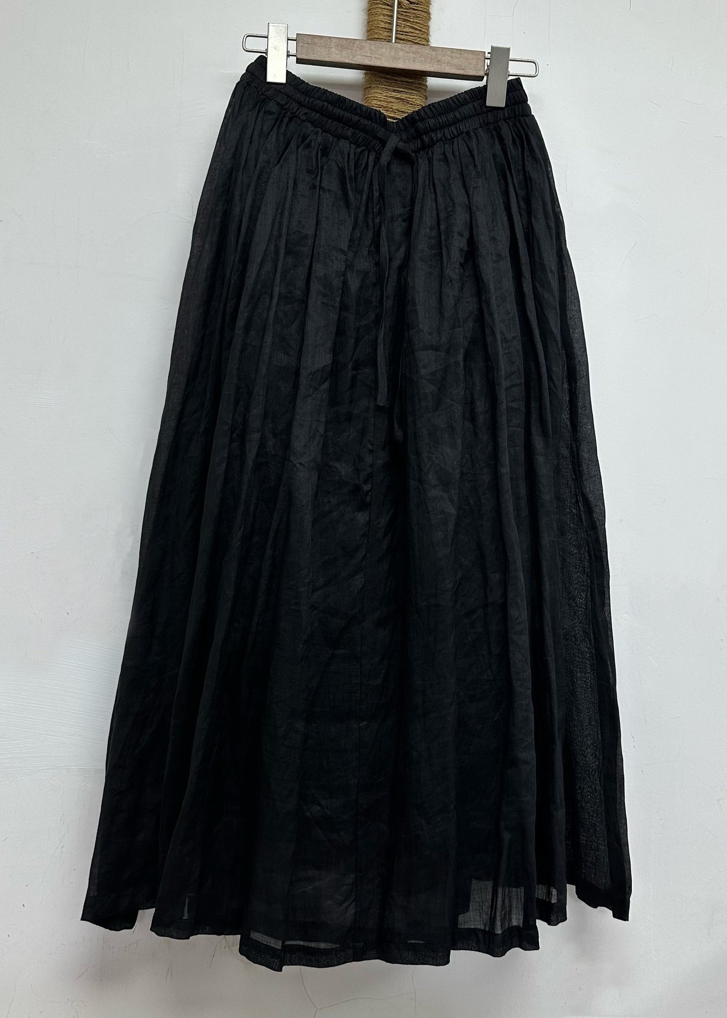 Leisure Khaki Elastic Waist Linen Long Skirt for Summer