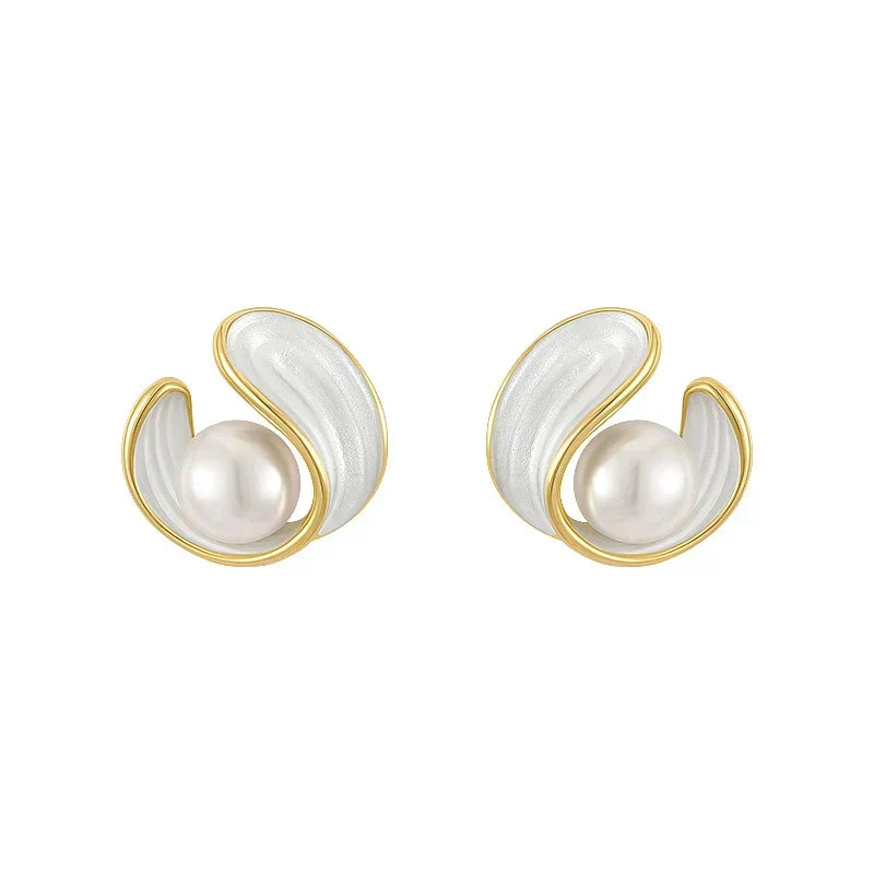 White Opal Earrings With Pearls in Gold
