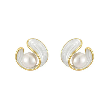 White Opal Earrings With Pearls in Gold
