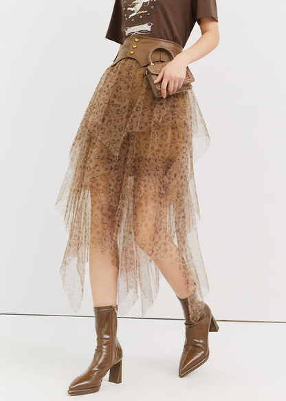 Leopard Asymmetrical High Waist Tulle Skirt Summer