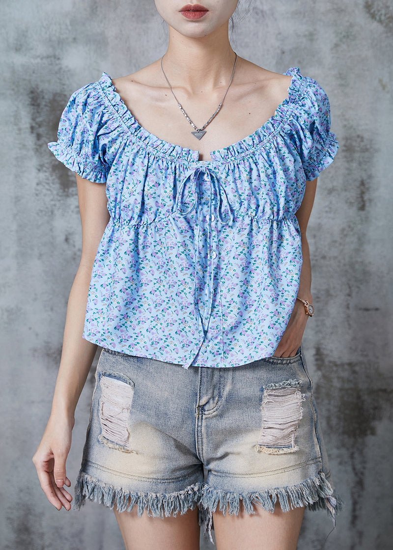 Blue Print Drawstring Cotton Beach Vest Summer