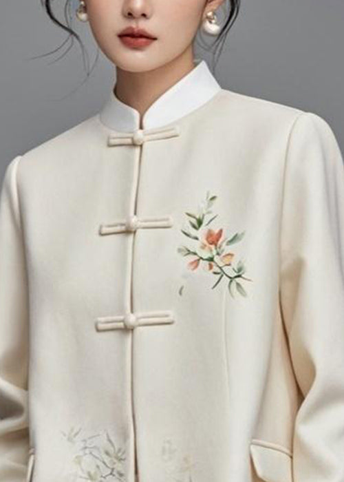 Apricot Button Print Cotton Coats Fall