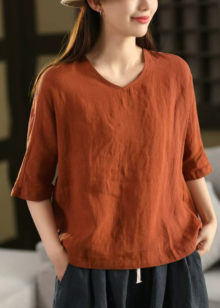 Light Blue V Neck Linen T Shirt Half Sleeve