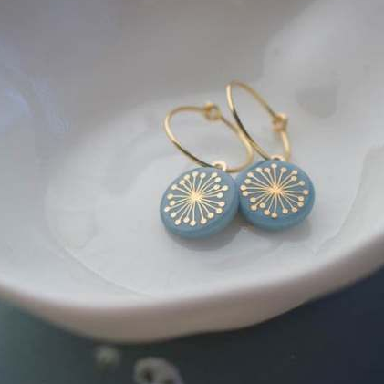 Blue Rounded Dandelion Earrings