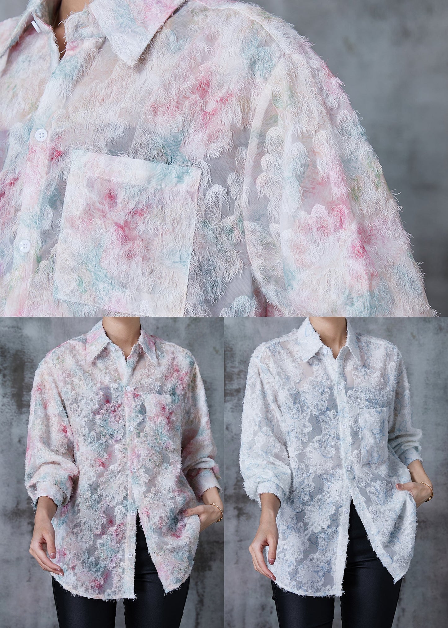 Pink Eyelash Chiffon Shirt Spring