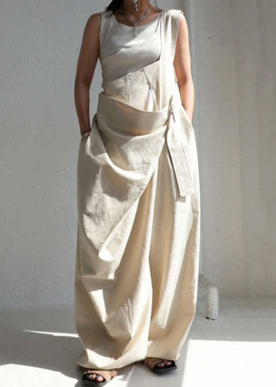 Green One Shoulder Pockets Cotton Strap Jumpsuit Summer