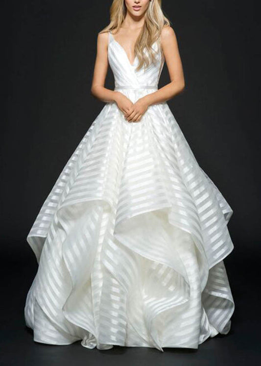 White V Neck Backless Asymmetrical Design Dress Summer