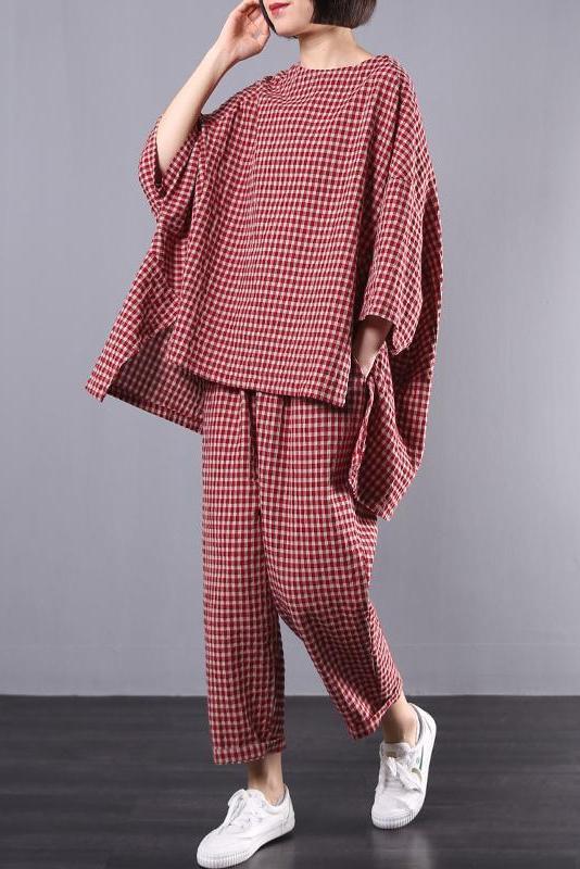 Limited Stock- Cotton Linen Plaid Retro Blouse and Pants