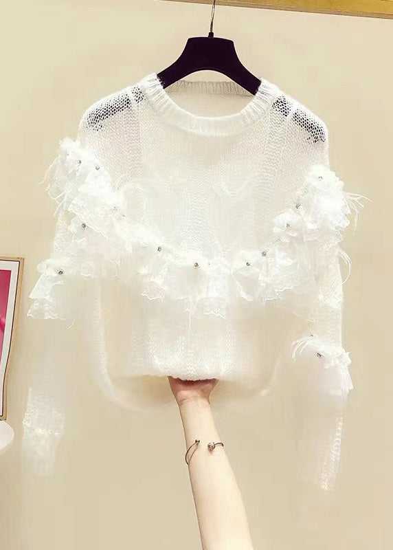Novelty White Patchwork Nail Bead Knit Sweaters Fall
