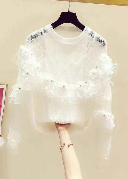 Novelty White Patchwork Nail Bead Knit Sweaters Fall