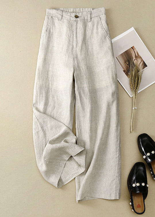 Simple White Button High Waist Linen Pants Summer