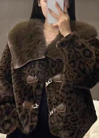 European and American Style Leopard Mink Hair Leather and Fur Coat Spring