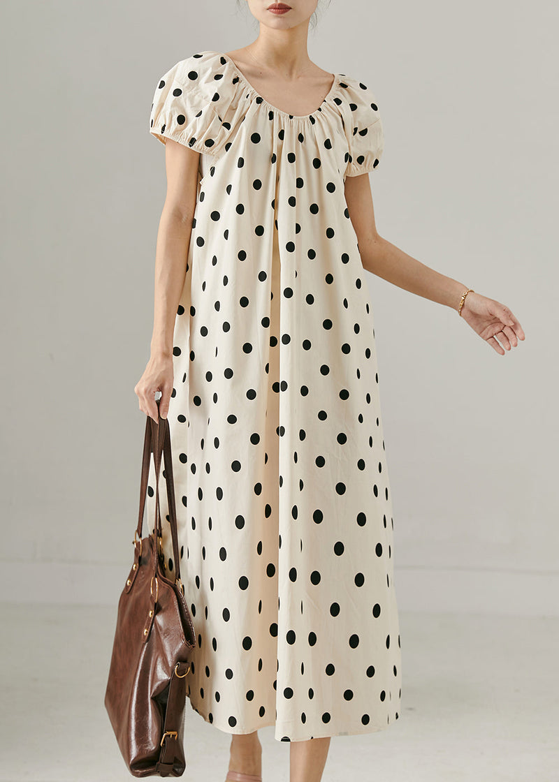 Apricot Oversized Dot Print Cotton Long Dress Summer