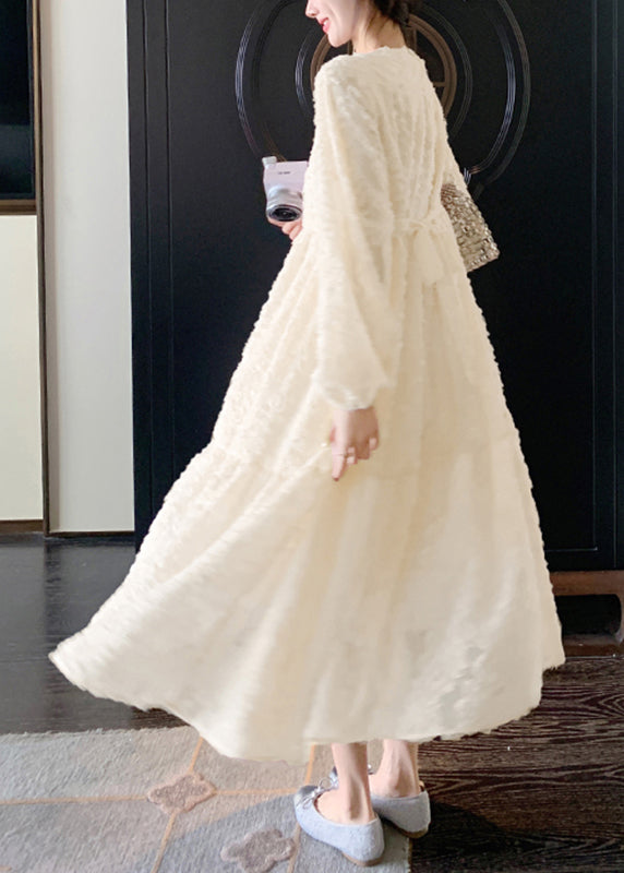 Pink O-neck Patchwork Lace Long Dress Spring