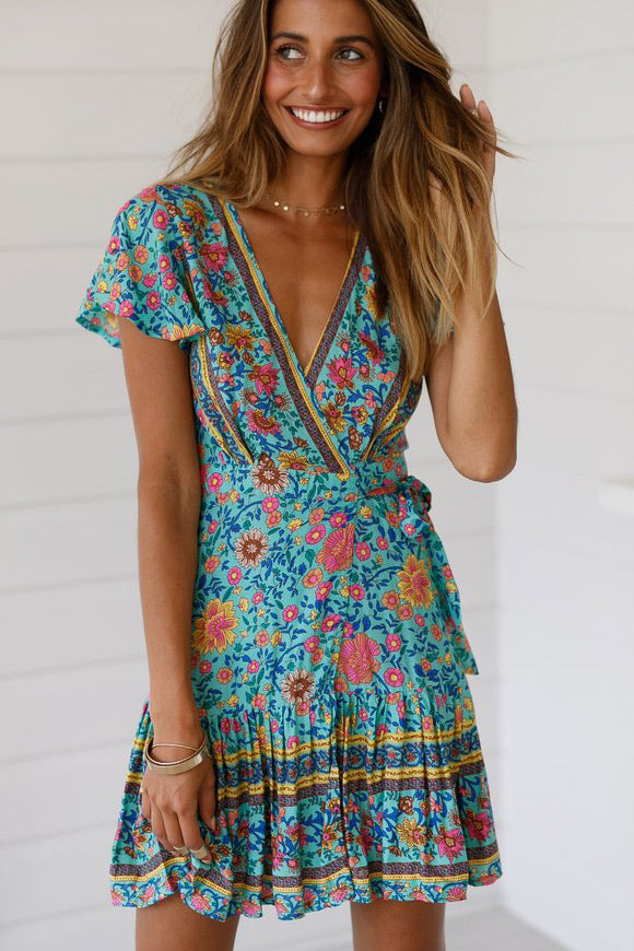 V-neck Maxi Printed Summer Short Dress