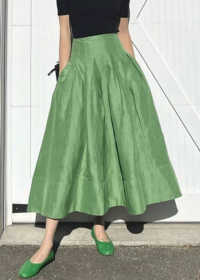 Simple Green Pockets High Waist Cotton Skirts Summer