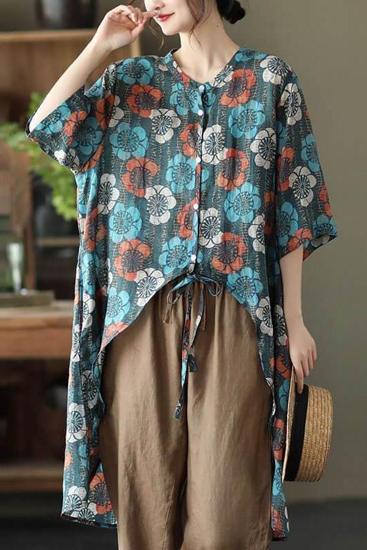 Lace-up Irregular Hem Breasted Loose Shirt