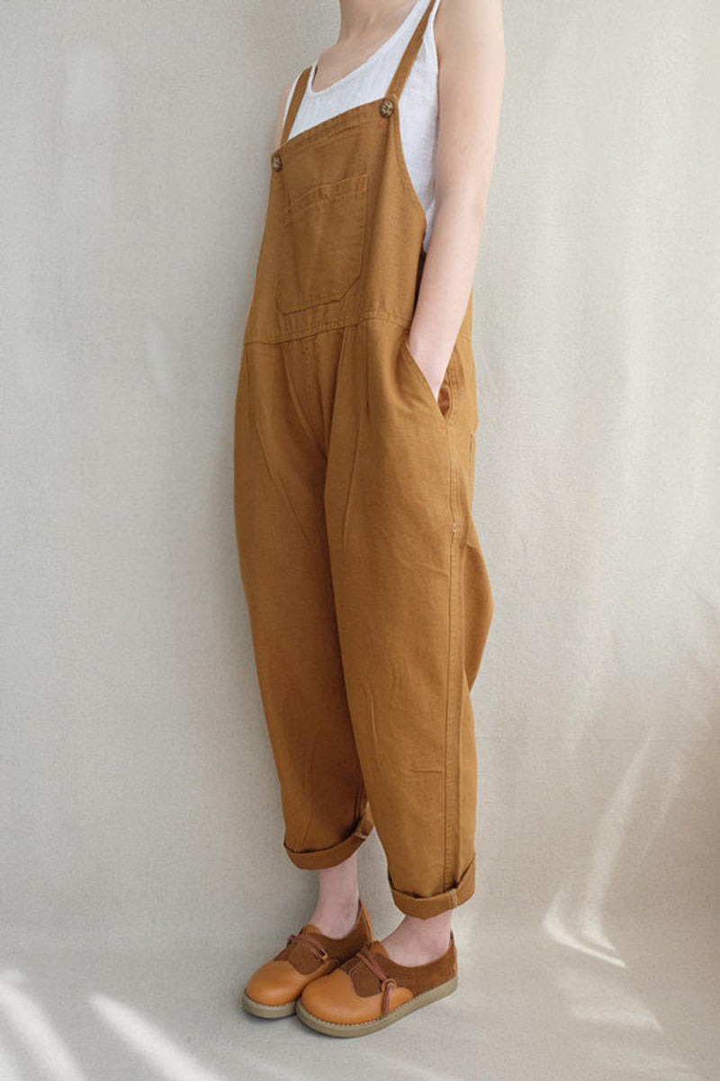 Leisure Cotton Jumpsuits Comfortable Dungarees Wide Leg Pants Overalls With Pockets
