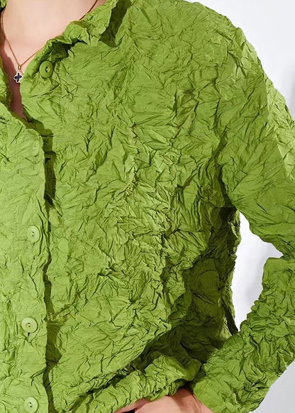Green Wrinkled Button Cotton Thin Cardigan Coats Spring
