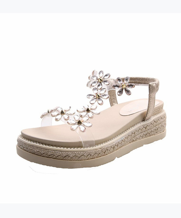 Zircon Splicing Platform Flat Sandals Black